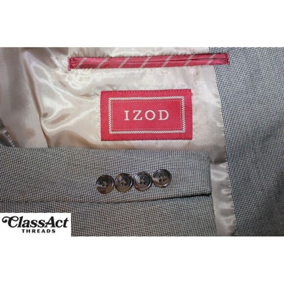 IZOD Blazer Sport Coat Suit Jacket Gray Checked Business Men's 44L - Picture 8 of 8